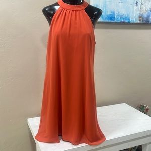 Bar III sleeveless woman’s party cocktail dress orange lined halter neck